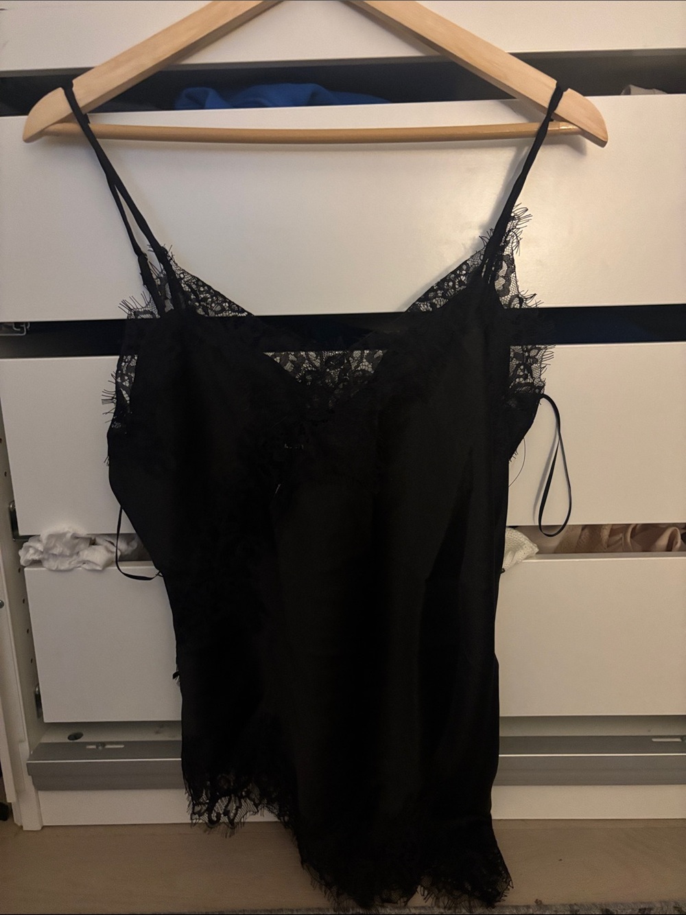 Lace-Trim Black Satin Camisole